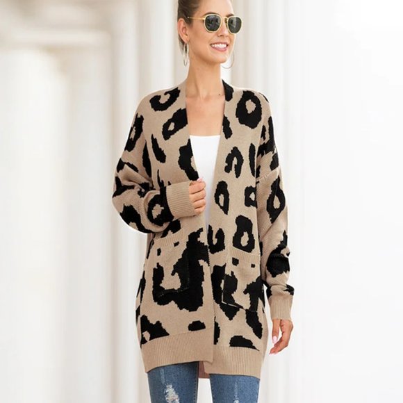Sweaters - NWOT - Tan and Black Leopard Print Cardigan